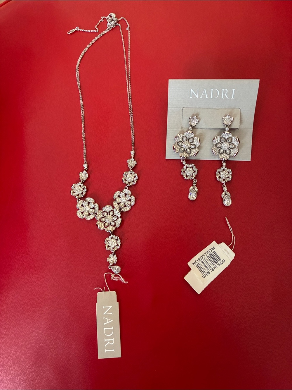 3-piece Nadri Silver Floral Crystal Necklace/Drop Earrings from Bloomingdale's - Picture 7 of 7